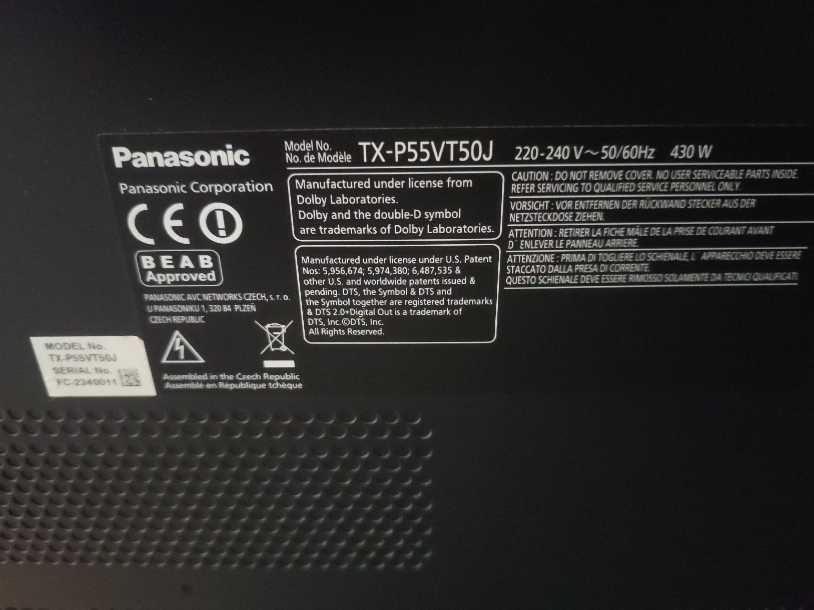 Panasonic Televisori: Panasonic TX-P55VT50J 55" Plasma 3D Full HD – Usato da Bougy-Villars venduto da Vogue 2
