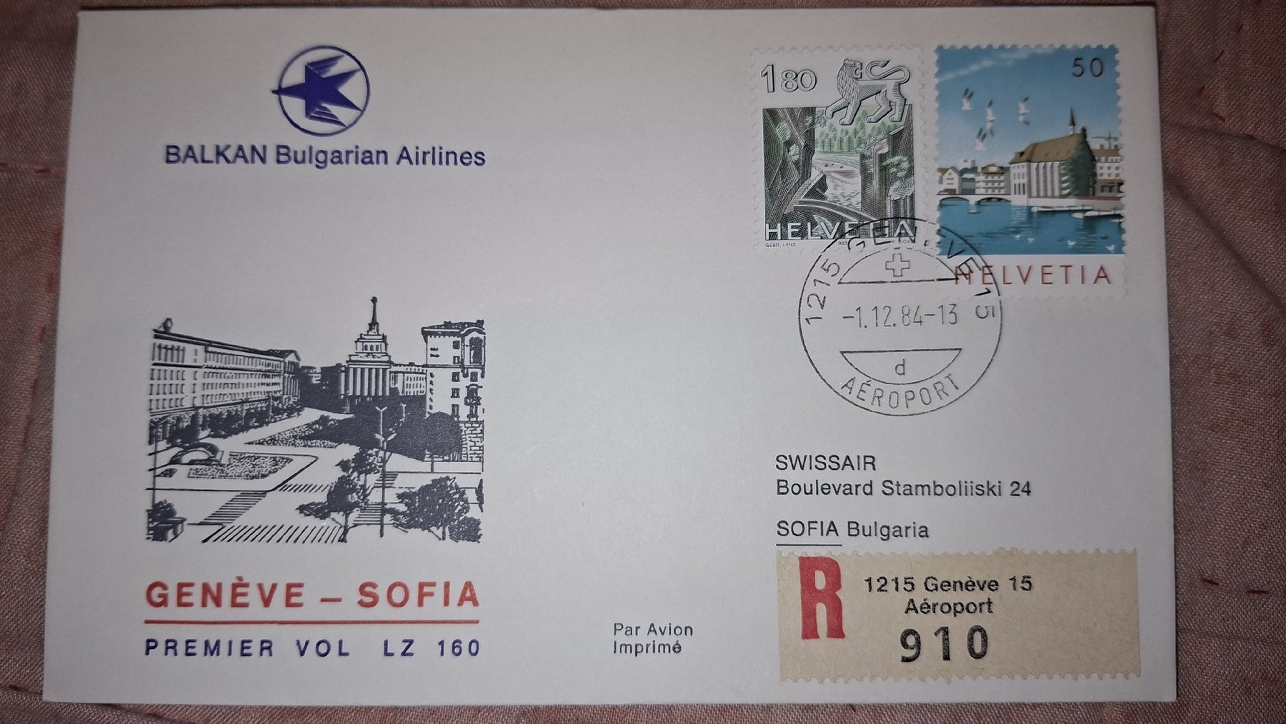 Alle Briefmarken: Swissair Geneve - Sofia 01.12.1984 – Gebraucht aus Balgach von SIMEON27