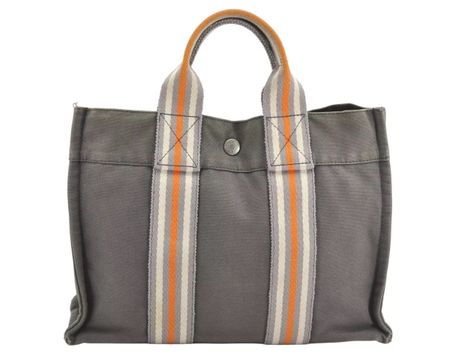 Hermès Vintage Fourre Tout Hand Tote Bag Canvas Gray