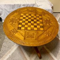 Antiker Schachbrett-Tisch, Intarsien, Vintage
