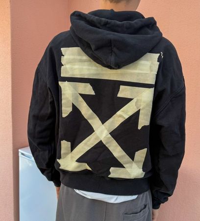 Off-White Hoodie Schwarz Arrow Tape Beige Gr. M