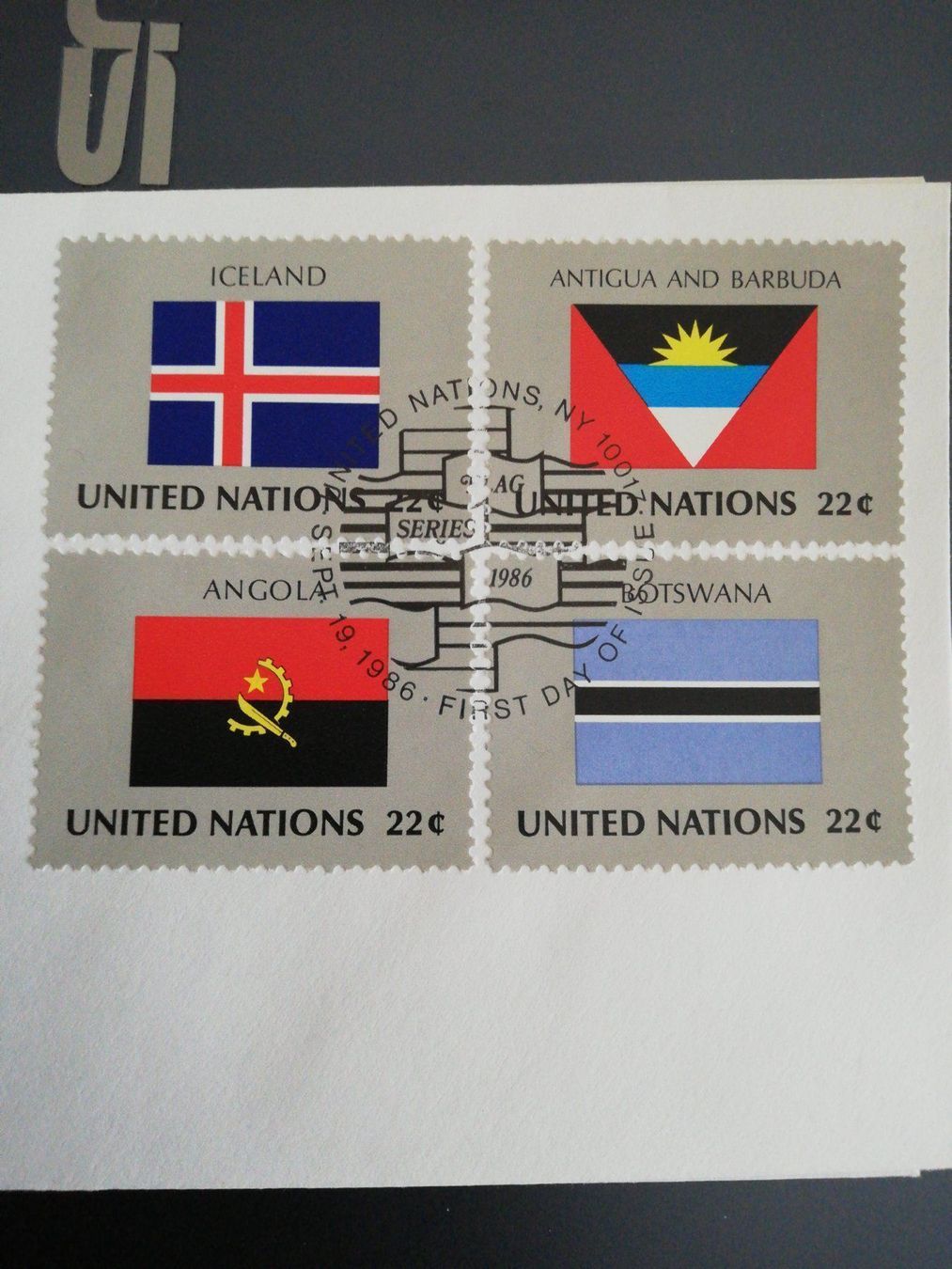 Alle Briefmarken: UNO Flaggen 1986, auf FDC – Gebraucht aus zumikon von lotegrandote 1