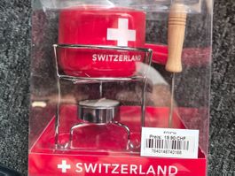 Mini Fondue Set Schweiz rot mit Ständer neu in OVP