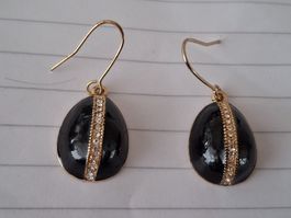 Elegante Ohrhänger, schwarz-gold mit Strass-Steinen ✨