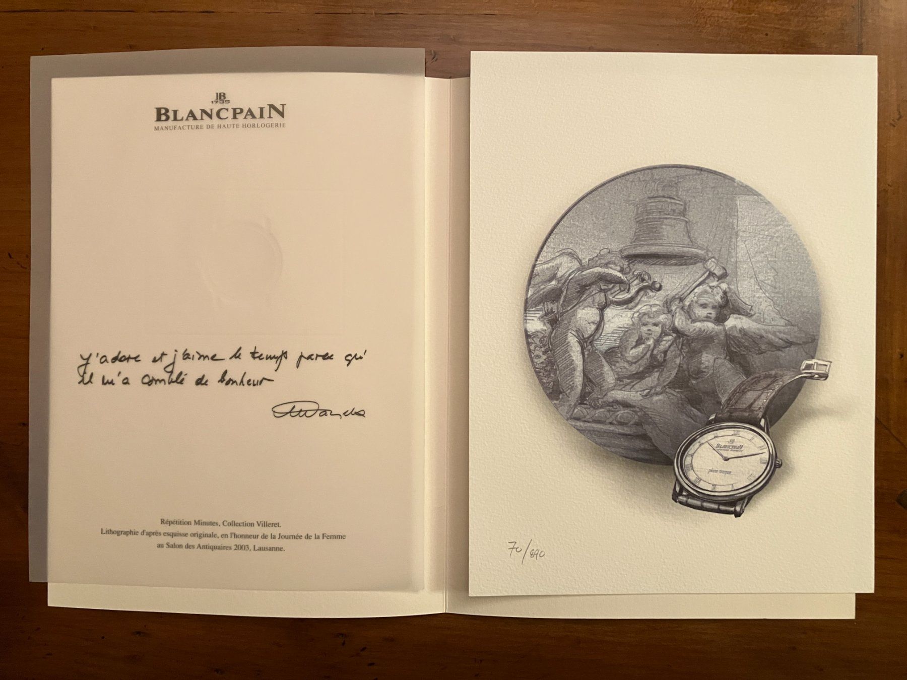Lithographie BLANCPAIN Villeret Répétition Minutes 70/840 (Neu (gemäss ...