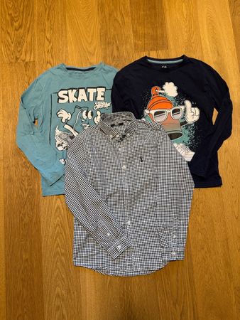 2 x langarm T-Shirts + 1 Hemd für Jungs in Gr. 146