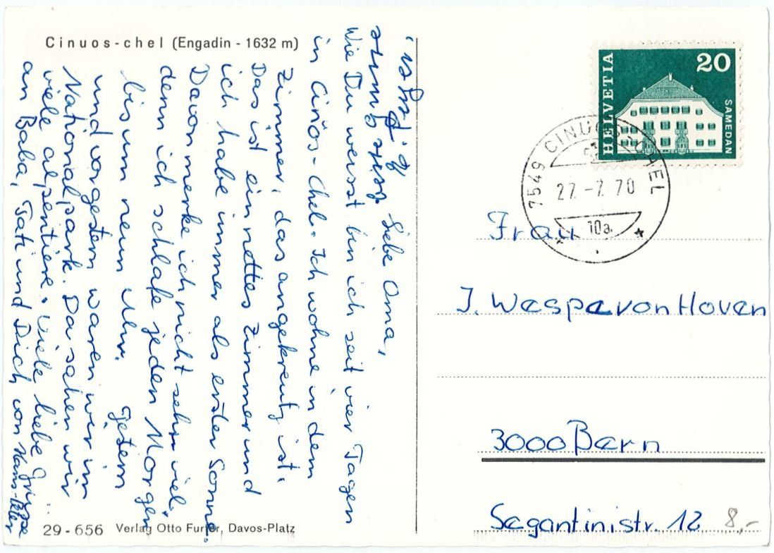 Cartes postales: GR 327 CINOUS-CHEL Engadin 1632 m 1970 GF – D'occasion à Fribourg par philafri 1