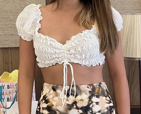White smocked crop top with tie size M