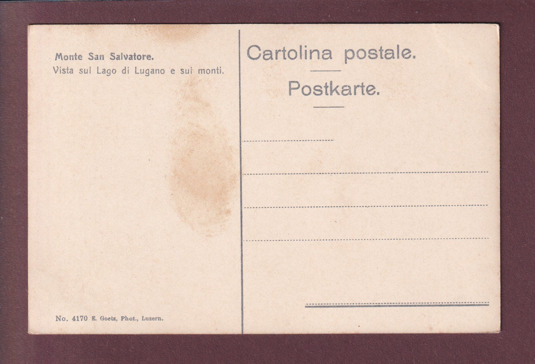 Cartes postales: MONTE SAN SALVATORE – D'occasion à Pully par nicecards 1