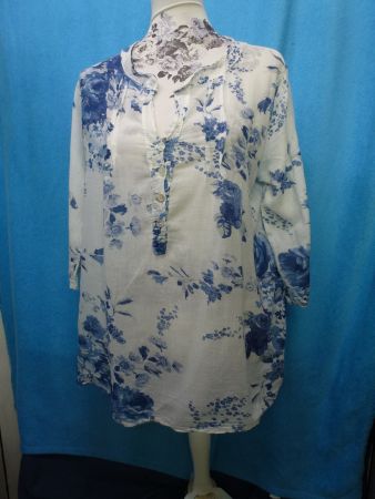 DAMEN BLUSE HELLBLAU WEISS BAUMWOLLE GR 44 NEUWERTIG DÜNN