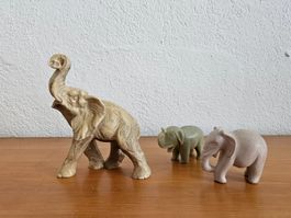 Vintage ca. 1960 drei Stk Elefanten aus unbekanntem Stein
