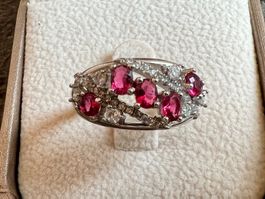 wunderschöner Silber Ring mit Iolith in Weiss u Pink G: 52,5