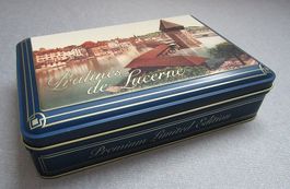 leere Blechdose / Pralinés de Lucerne / Confiseur Bachmann