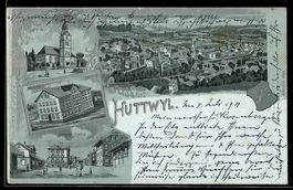 Mondschein-Lithographie Huttwyl, Bahnhofstraße, Schulhaus, K