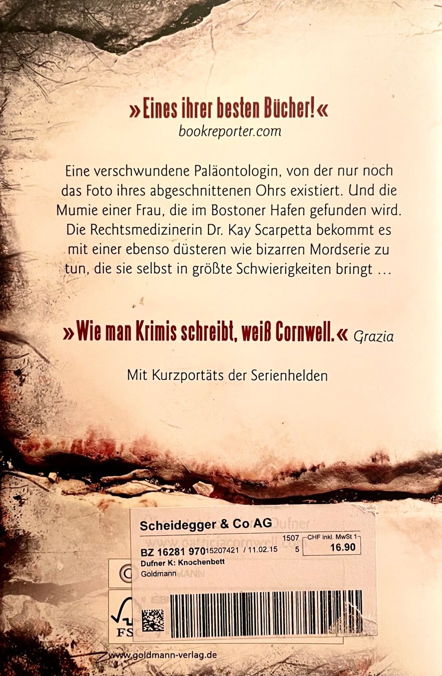 Libri: KNOCHENBETT - PATRICIA CORNWELL - BROSCHIERT – Usato da Buchs AG venduto da fischli610 1