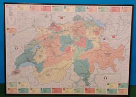 Schweizer Landkarte aufgezogen im Holzrahmen BHT: 131x103x25