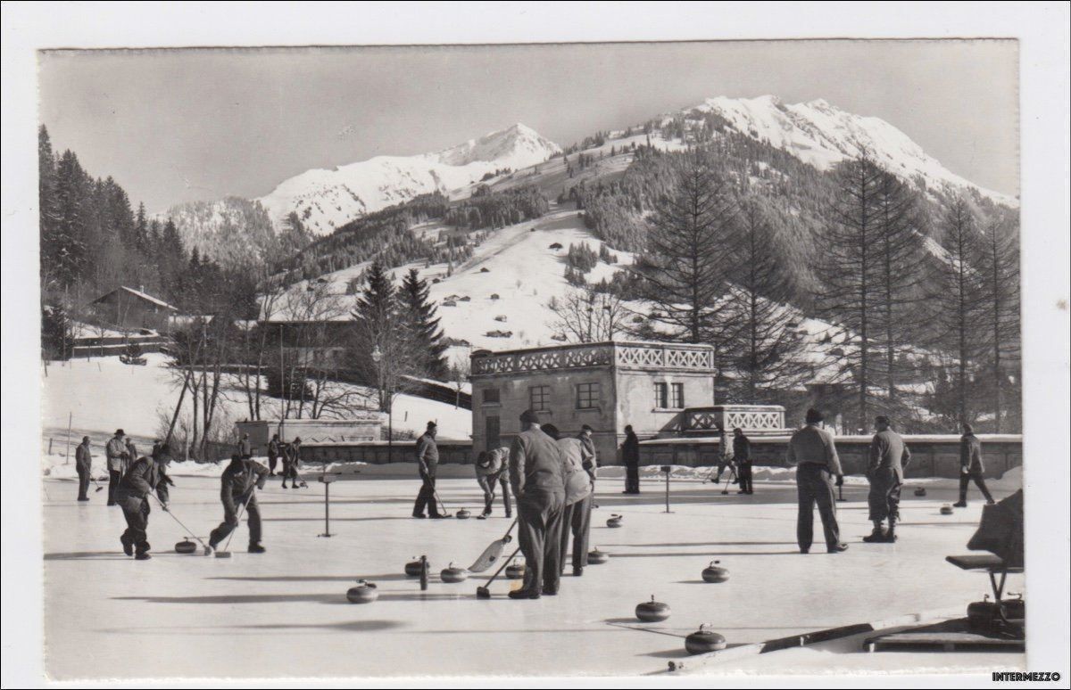 Ansichtskarten: Gstaad // Curling Palace Hotel / Eisbahn – Gebraucht aus Basel von intermezzo12