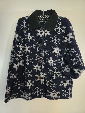 süsse Vintage Fleecejacke mit Schneeflocken und Knöpfen, M/L