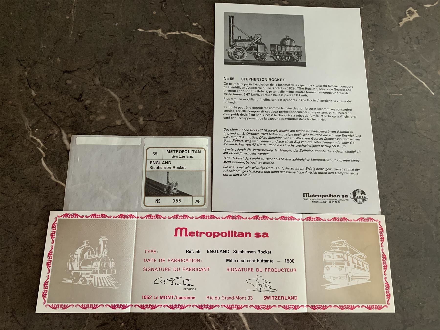 Metropolitan Modelleisenbahnen: Metrop 55 Etikett + Bescheinigung Rocket – Neu und originalverpackt aus Hauterive NE von eriamch