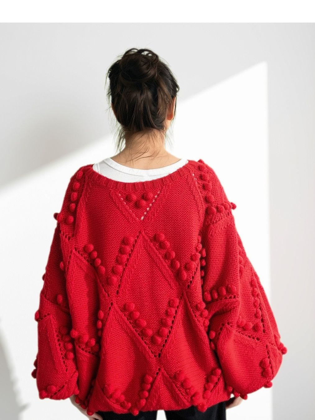 Pulls & Sweat-shirts: Oversized Strickpullover rot mit Noppen und Ajourmuster – D'occasion à Zürich par eka_5xfb 3