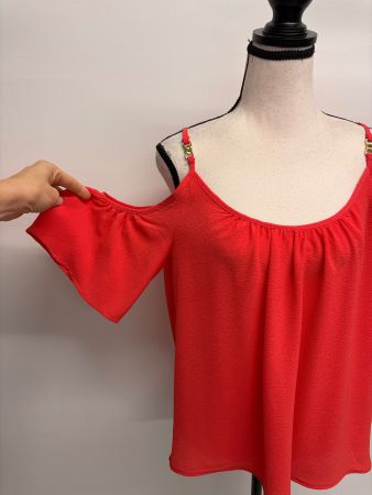 Michael Kors off shoulder Kurzarm Bluse orange Gr. M Träger