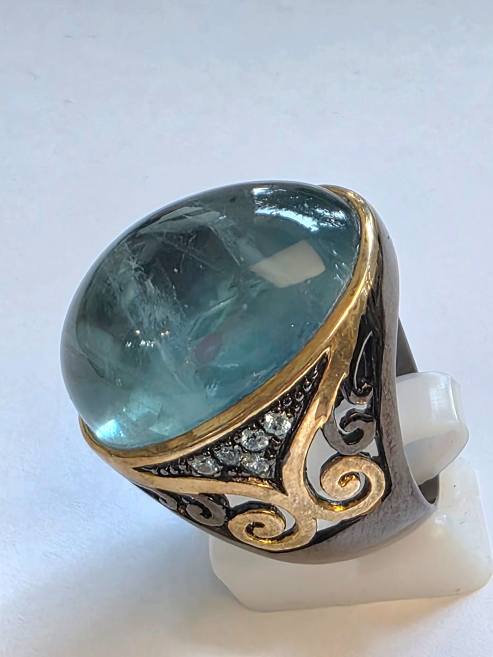 Ringe: Ring mit grossem blauem Fluorit Edelstein Grösse 61 – Neu (gemäss Beschreibung) aus Zürich von Bieter04 4