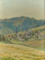 Otto Wipf, Ölbild, Dorf in Hügellandschaft