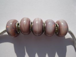 3 Glasperlen, Grosslochperlen, Beads Mauve stripe