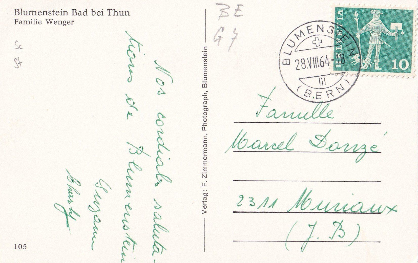 Cartoline postali: Blumenstein Bad Blumenstein bei Thun Familie Wenger – Usato da Olten venduto da clotaldi 1