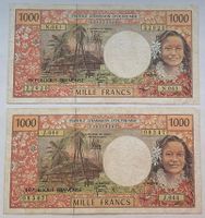 zwei 1000 Francs Banknoten aus Polynesien d'outre-mer