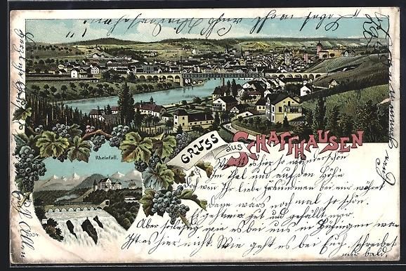 Cartoline postali: Litho Schaffhausen, Rheinfall, Panorama  – Usato da Berlin venduto da bartko-reher