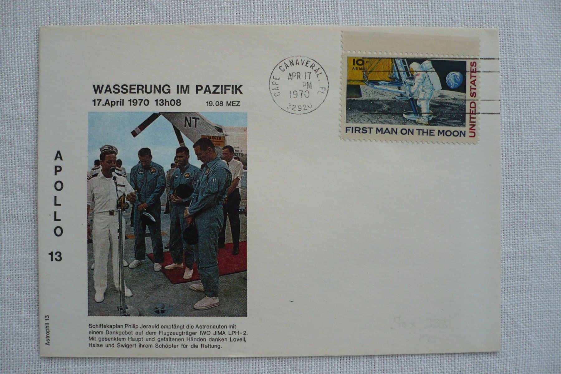 Tutti i francobolli: 1970 APOLLO 13 Wasserung – Usato da Zürich venduto da saltandpepper008
