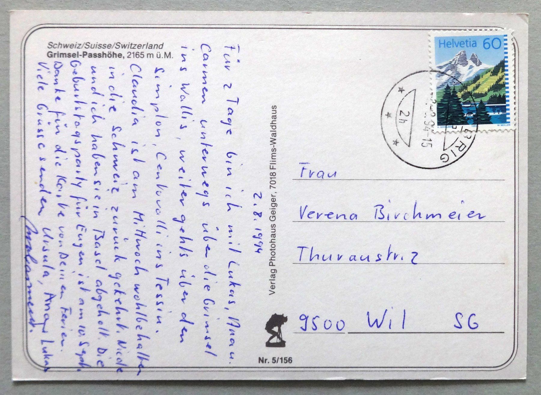 Cartoline postali: Grimsel-Passhöhe, 2165 m ü.M. – Usato da Fétigny venduto da Billy2miny 1