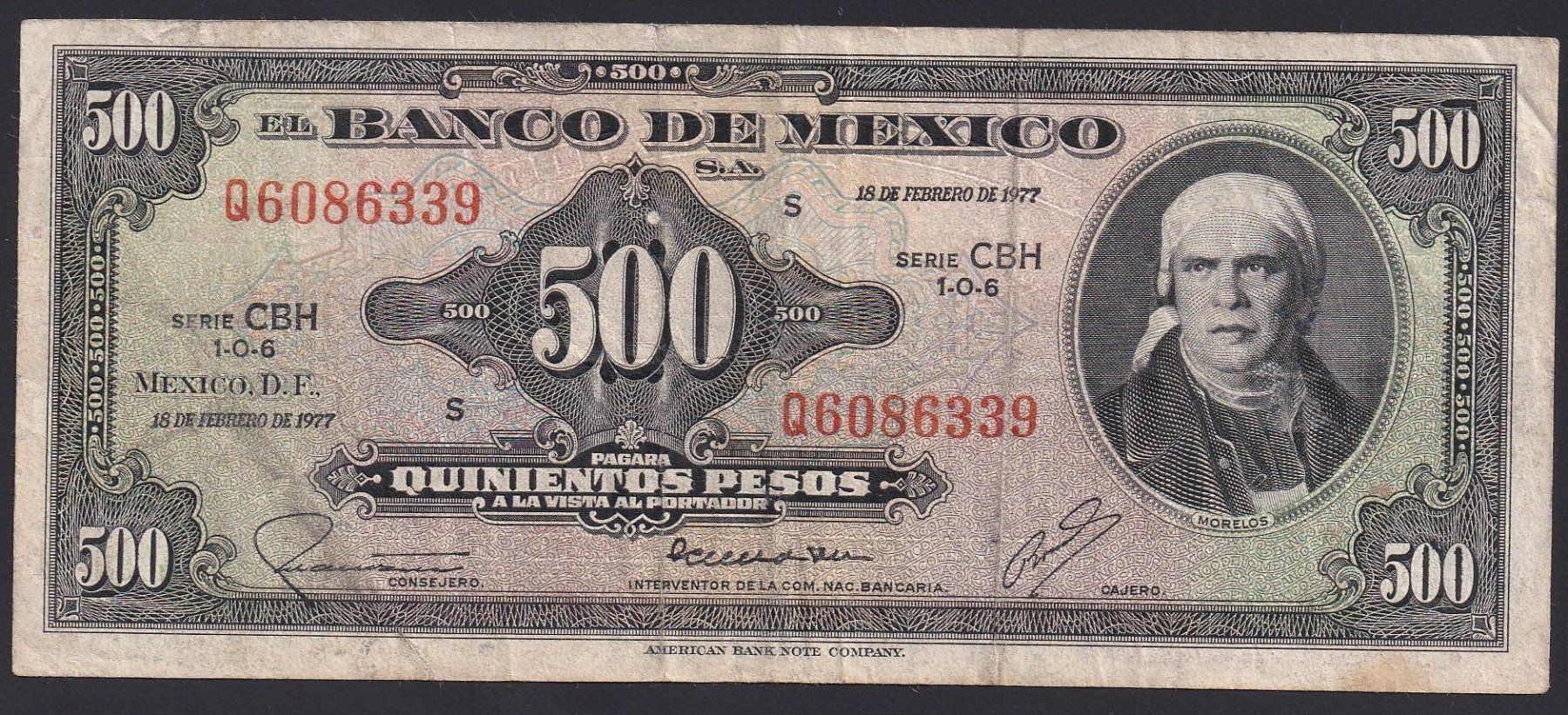 Banknoten: Mexiko 500 Pesos 1977 – Gebraucht aus Brugg AG von banknoten_muesli
