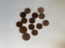 Lot pièces de 1 et 2 centimes de francs suisse - épis de blé