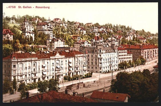 Cartoline postali: AK St. Gallen, Blick auf den Rosenberg – Usato da Berlin venduto da bartko-reher