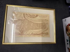 Alte Karte Bern gerahmt mit Echtgold Etikett 46x30cm