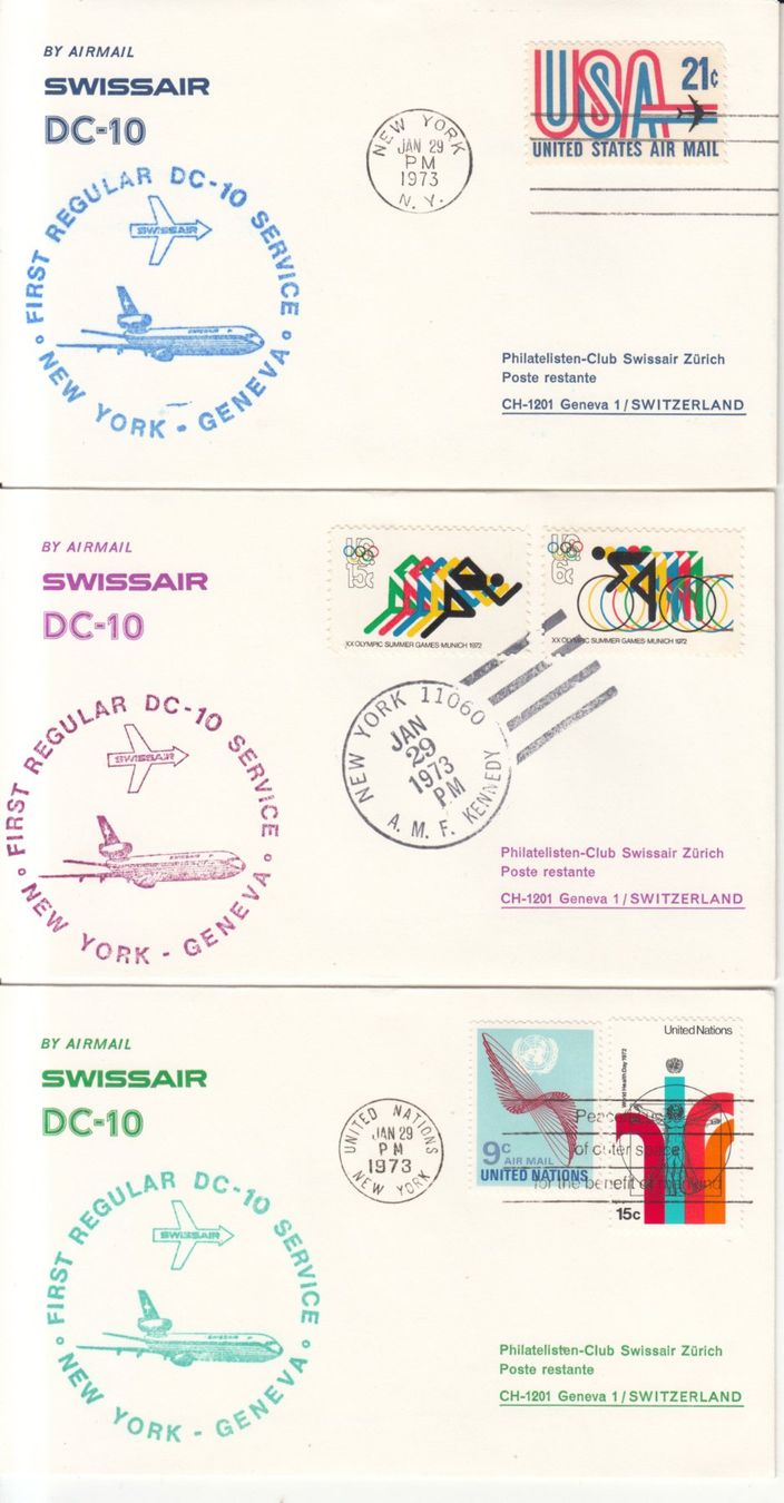 Tutti i francobolli: SLH RF 73.1 b+c+d  New York-Geneva – Usato da Bürglen TG venduto da StampGraf