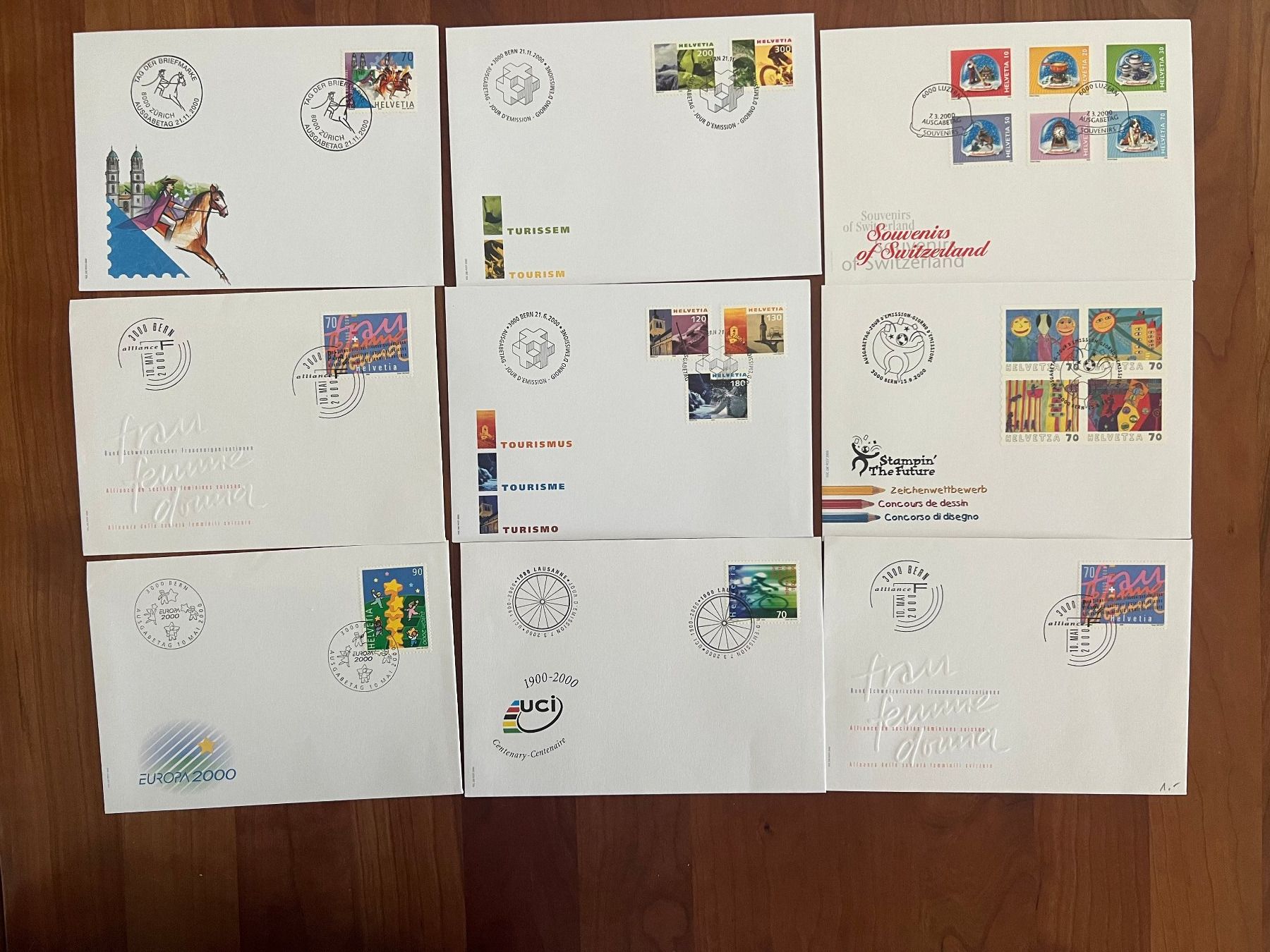 Alle Briefmarken: Sammlung 9 FDC Briefe 2000  (R745) – Gebraucht aus Hinwil von Sidi4