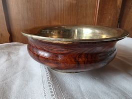 Vintage Holz Schale Schüssel mit Metall Beschlägen und Innen