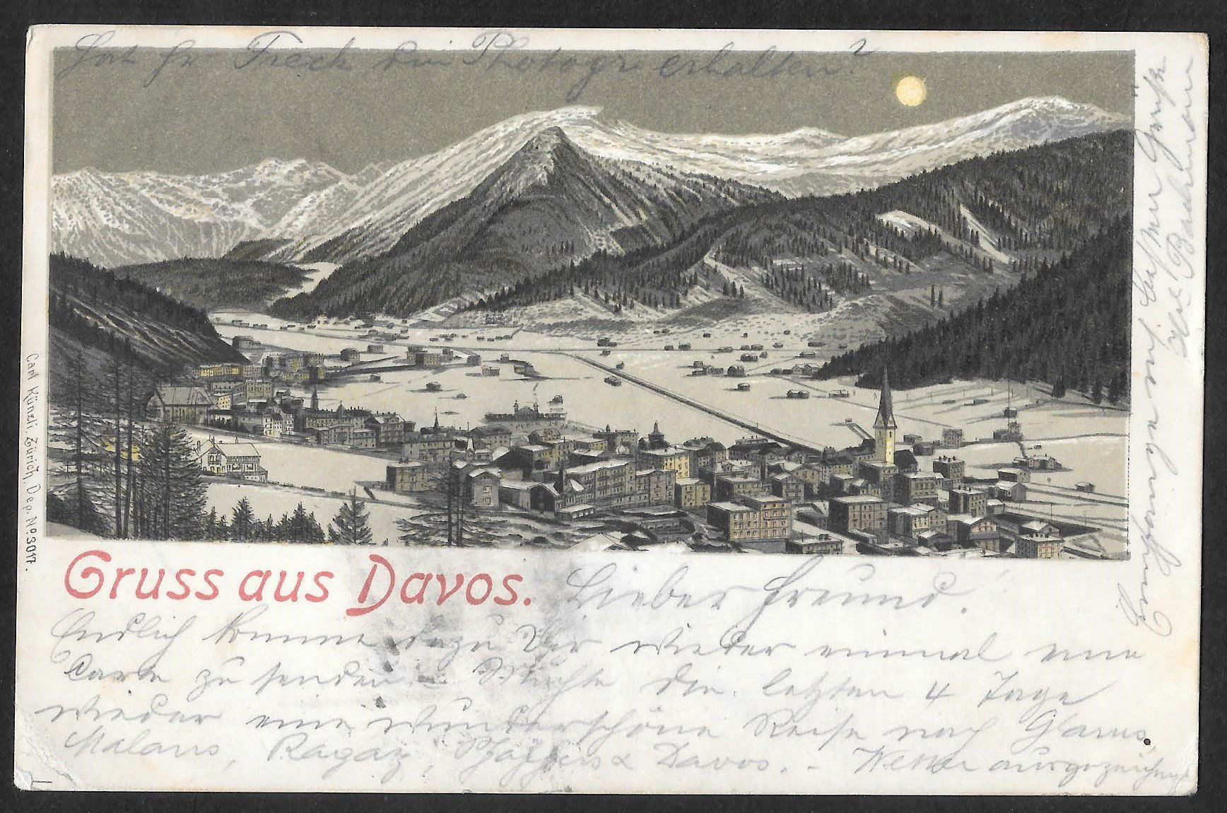 Cartes postales: Davos grüne Nachtlithografie – D'occasion à Olten par clotaldi