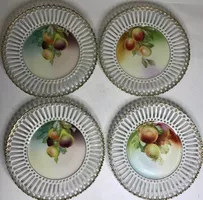 Geschirr 4 Dessertteller mit Früchten durchbrochener Rand