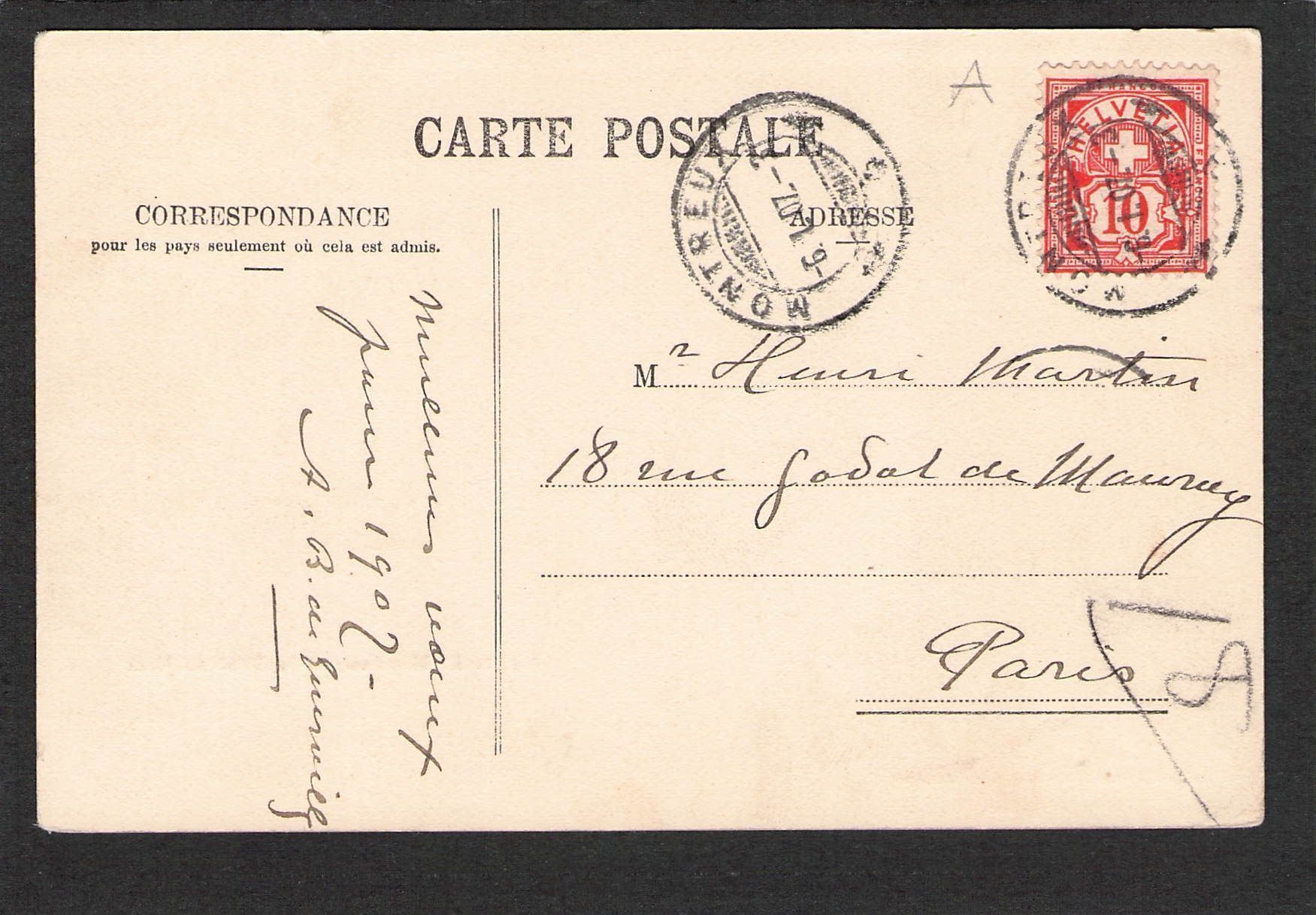 Cartes postales: CP/VD Montreux , 1907 – D'occasion à Reichenburg par Pipo-67 1