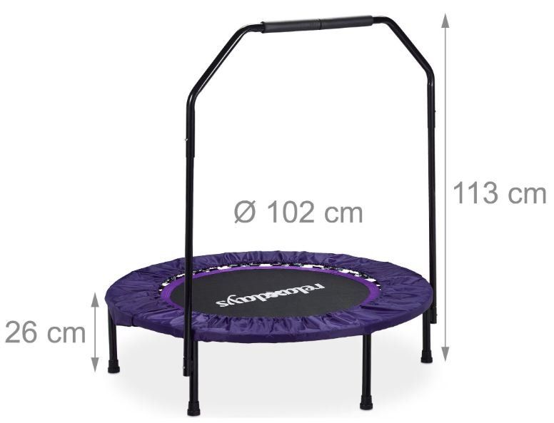 Trampolín interior 95 cm, minitrampolín plegable (hasta 100 kg) para fitness y gimnasia, gris, relaxdays | Leroy Merlin