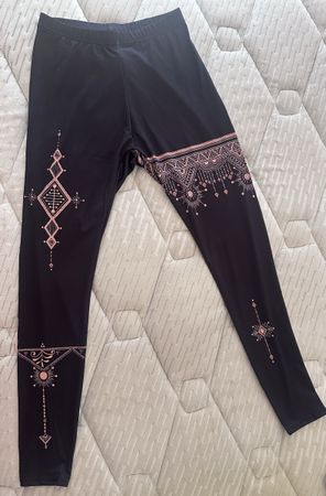 Legging noir/marron à motifs décoratifs rose 