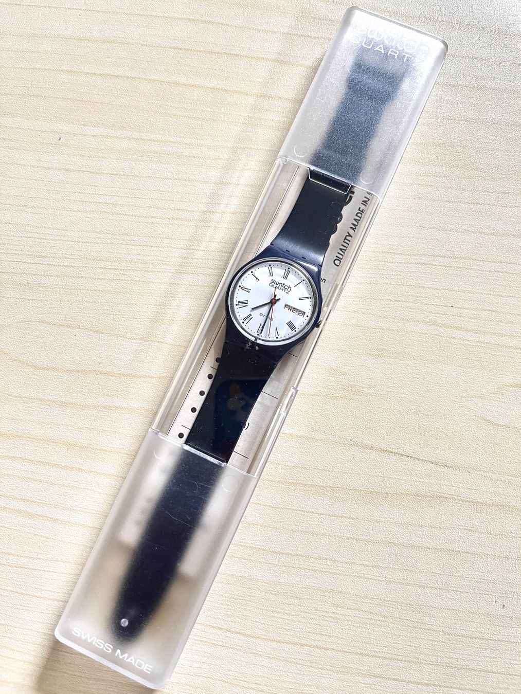 Swatch Orologi: Swatch Uhr Klassiker, blaues Armband, Back Code 883 – Usato da Grenchen venduto da chththl 8