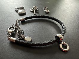 Fossil Schmuck Armband Leder 3 Charms Stahl silber