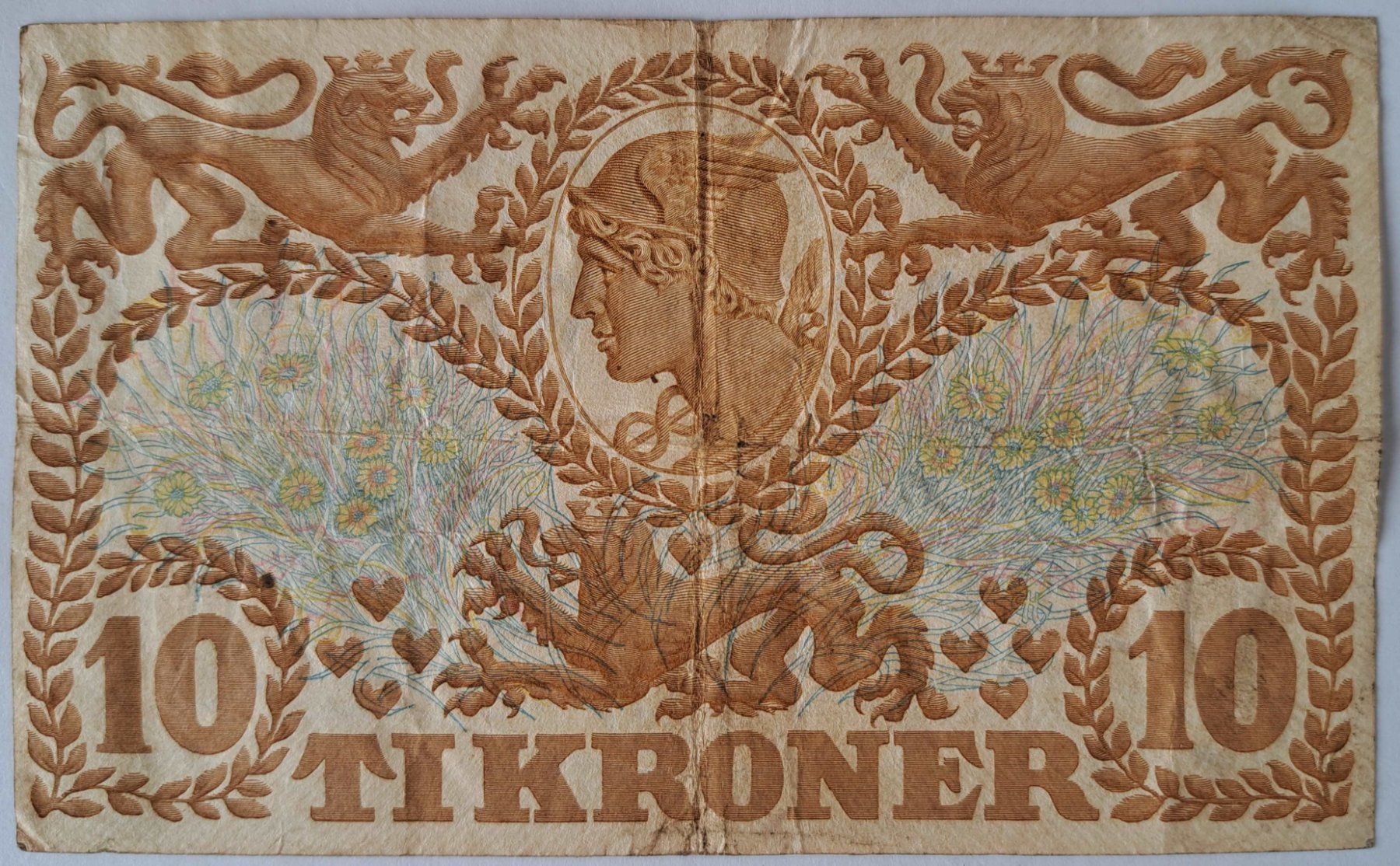 Banconote: Dänemark 10 Kroner 1935 VF- – Usato da Schliern b. Köniz venduto da pizzitaxi 1