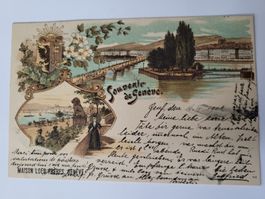 Alte Ansichtskarte Souvenir de Geneve gelaufen 1901 Box1