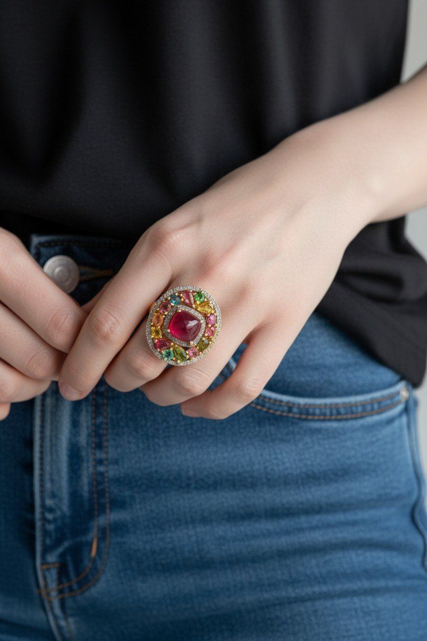 Anelli: Ring Bague with big ruby, tourmaline & diamonds 🎁 – Usato da Apples venduto da the_7jtf 1